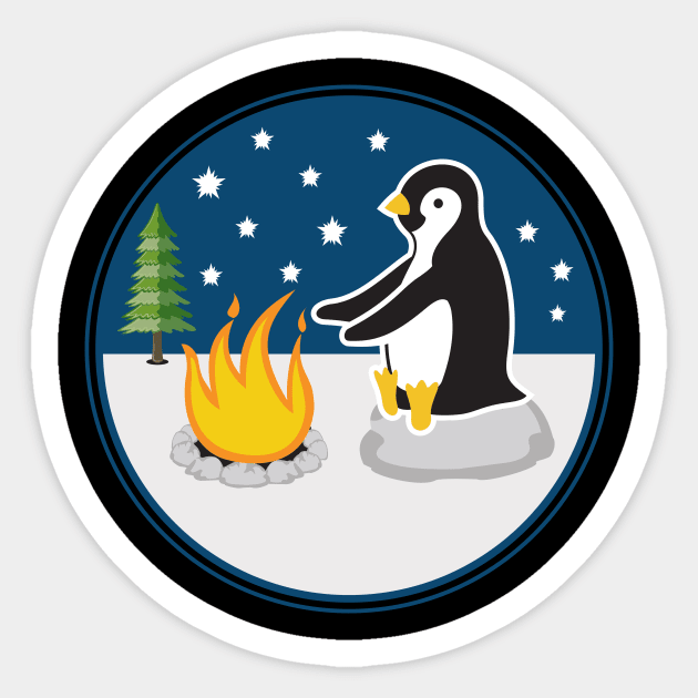 The penguin is sitting by the fire Sticker by mypointink